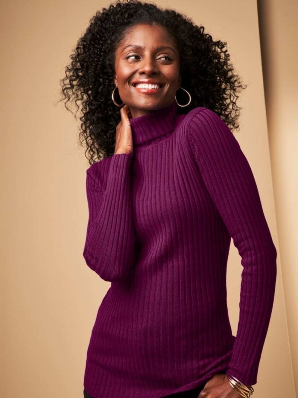 Jessica London NWT Deep Berry (Purple) Ribbed Turtleneck Sweater for Women